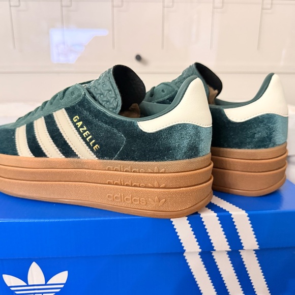 Adidas Gazelle Bold Sneaker in Mineral Green Velvet *Brand new in box*